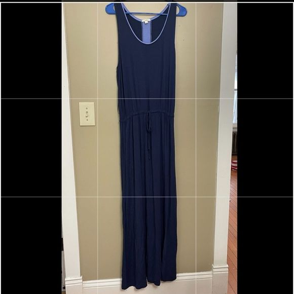 Caslon Women’s Navy Periwinkle Cinch Waist Scoop Neck Maxi Dress Size Small - Picture 4 of 9